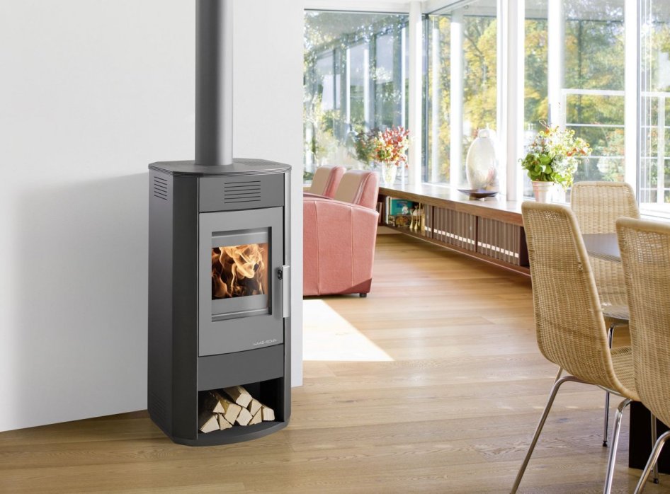 Krbová kamna HAAS+SOHN SALERNO II ANTRACIT/SVĚTLE ŠEDÁ - v interiéru