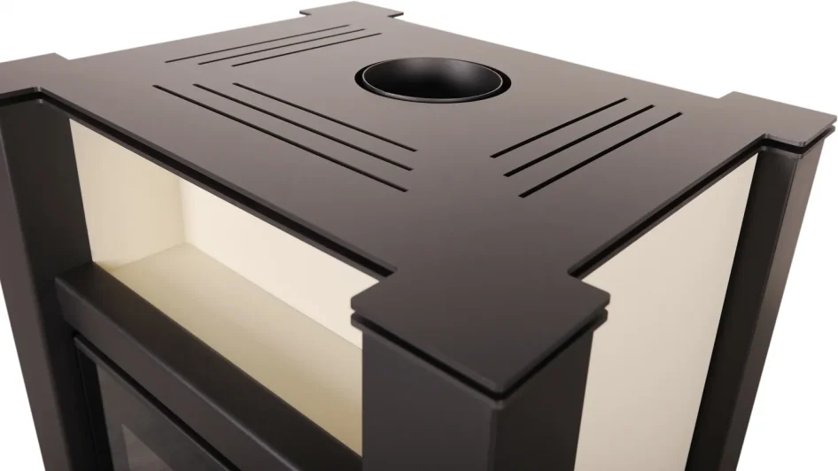 Krbová plechová kamna HS FLAMINGO AQUAFLAM VARIO LEND 11/5 krémová detail