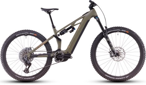 Celoodpružené elektrokolo CUBE STEREO HYBRID ONE77 HPC TM DUSTYOLIVE´N´GOLD 2025