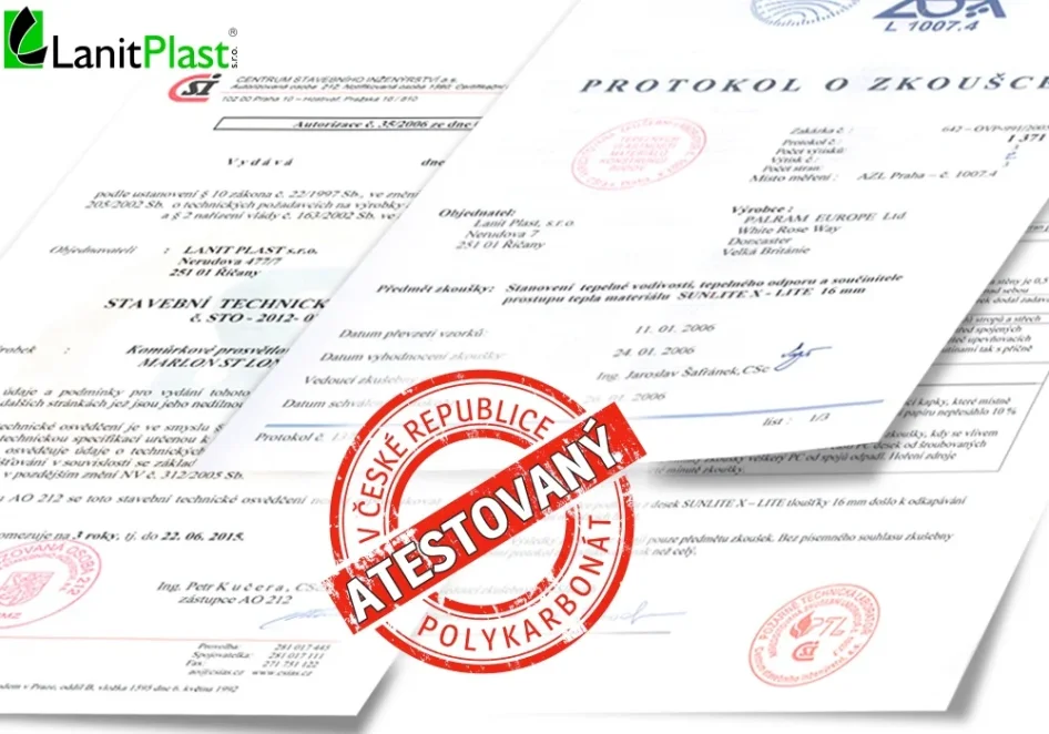 Zahradní skleník LANIT PLAST IDA 3300 certifikace