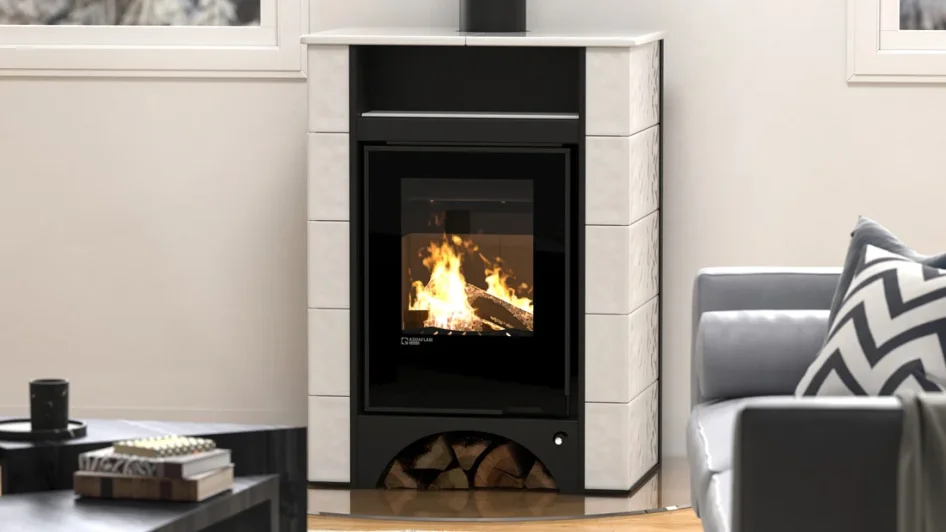 Krbová kachlová kamna HS FLAMINGO AQUAFLAM VARIO PERU 11/5 - bílá v interiéru I