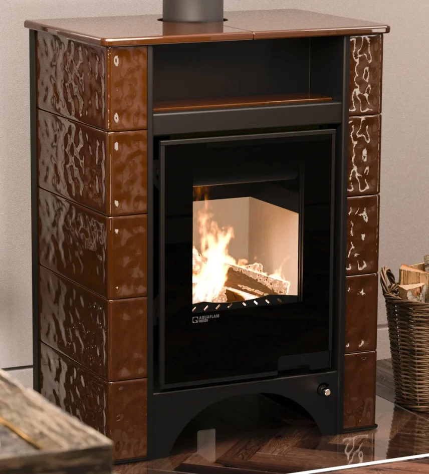 Krbová kachlová kamna HS FLAMINGO AQUAFLAM VARIO PERU 11/5 - hnědá v interiéru I