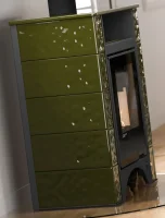 Krbová kachlová kamna HS FLAMINGO AQUAFLAM VARIO PERU 11/5 - zelená v interiéru II