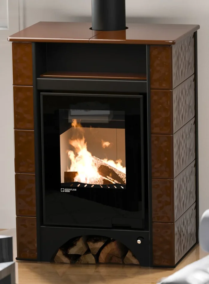 Krbová kachlová kamna HS FLAMINGO AQUAFLAM VARIO PERU 11/5 - hnědá v interiéru II