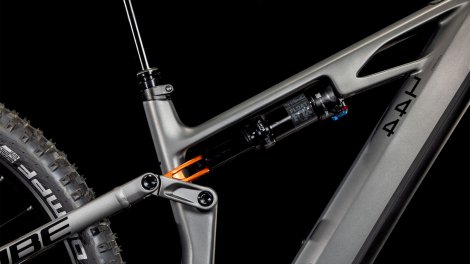 Celoodpružené elektrokolo CUBE STEREO HYBRID ONE44 HPC SLX SLABGREY´N´ORANGE 2025