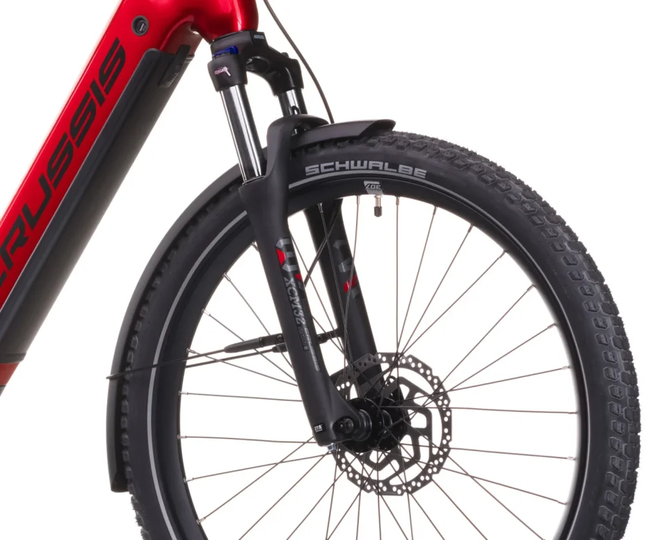 Elektrokolo CRUSSIS E-COUNTRY 7.11 513 WH 2026 detail vidlice