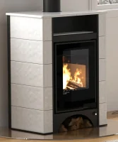 Krbová kachlová kamna HS FLAMINGO AQUAFLAM VARIO PERU 11/5 - bílá v interiéru