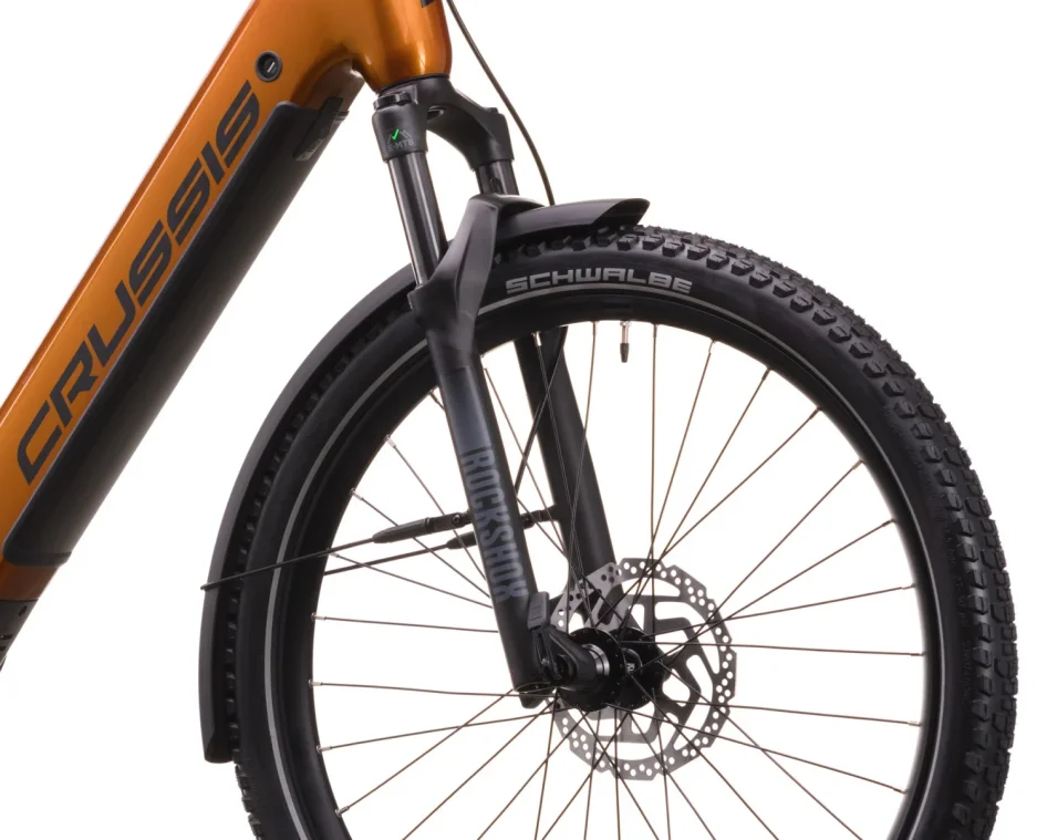 Elektrokolo CRUSSIS E-COUNTRY 10.11 715 WH 2026 detail vidlice