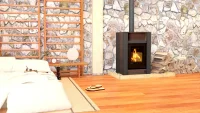 Krbová plechová kamna HS FLAMINGO AQUAFLAM VARIO LEND 11/5 hnědá - sametová v interiéru