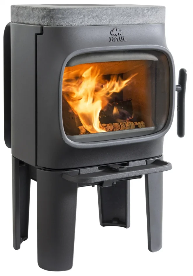 Litinová krbová kamna JOTUL F 105 LL ČERNÝ LAK boční pohled s mastkem