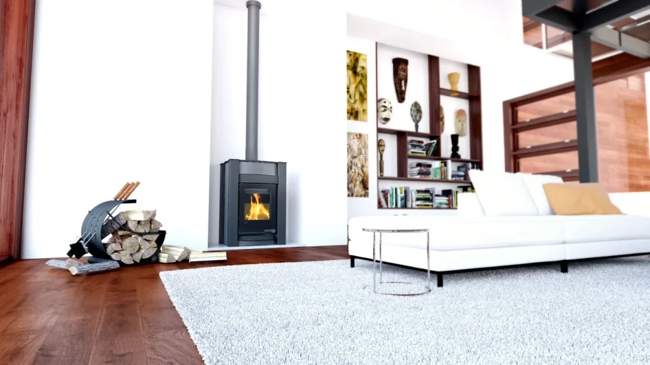 Krbová plechová kamna HS FLAMINGO AQUAFLAM VARIO KALMAR 11/7 ER šedá v interiéru