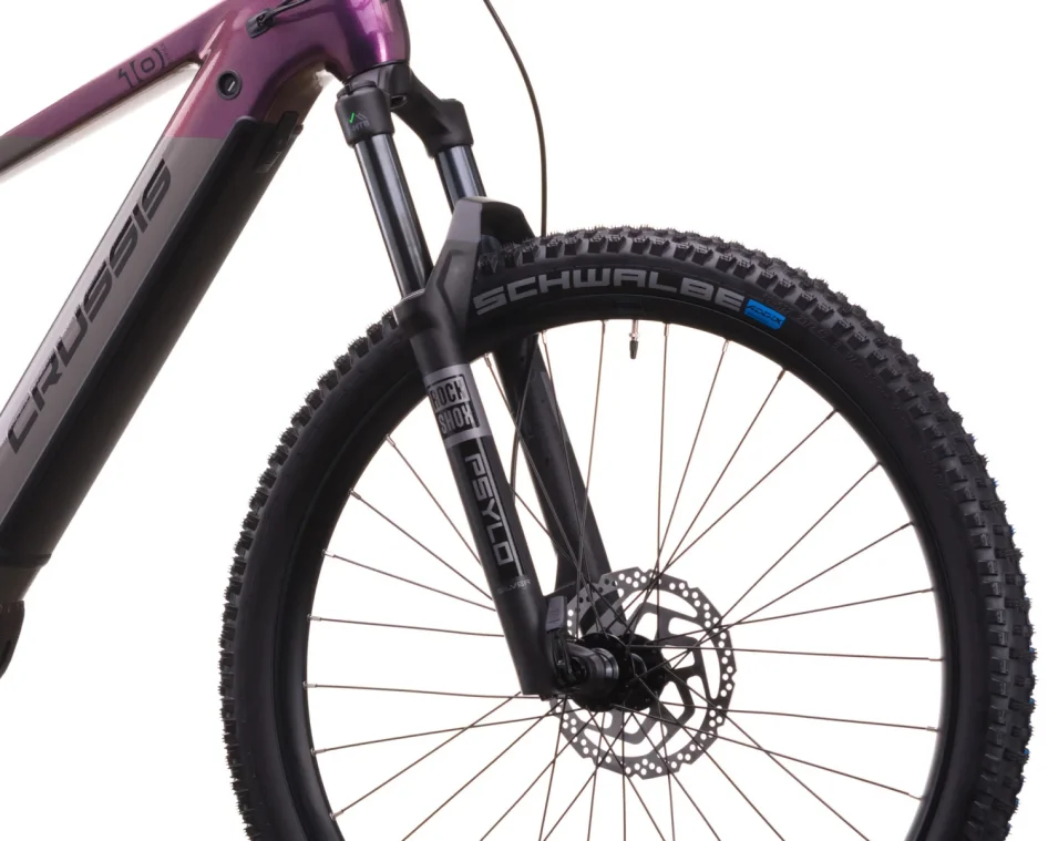 Elektrokolo CRUSSIS E-GUERA 10.11 715 WH 2026 detail vidlice