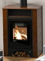 Krbová kachlová kamna HS FLAMINGO AQUAFLAM VARIO PERU 11/5 - hnědá v interiéru II