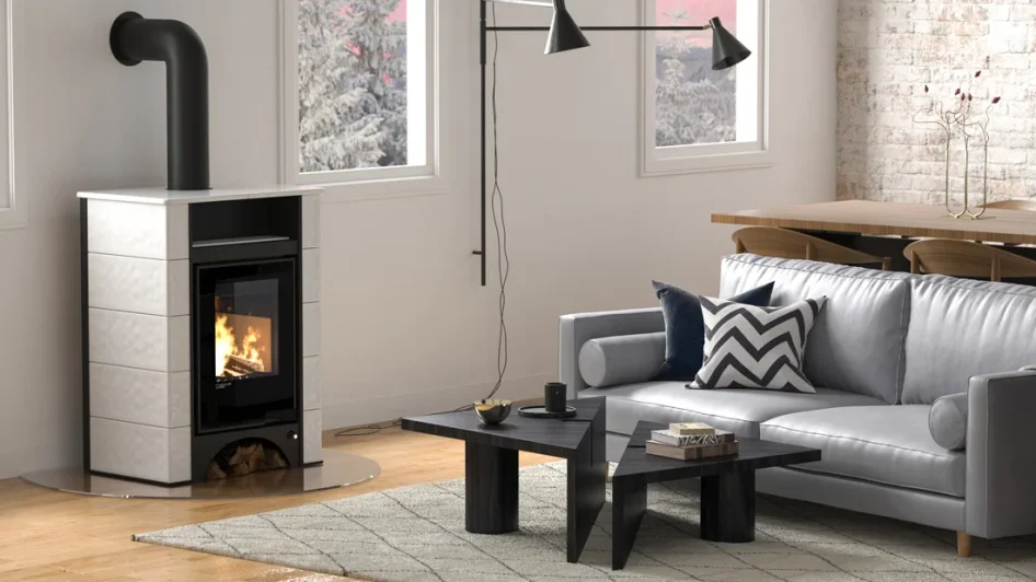 Krbová kachlová kamna HS FLAMINGO AQUAFLAM VARIO PERU 11/5 - bílá v interiéru II